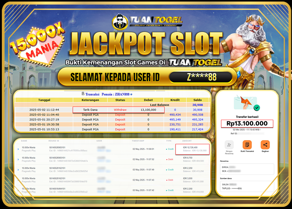 TUANTOGEL JACKPOT SLOT 15.000X MANIA Rp13.100.000